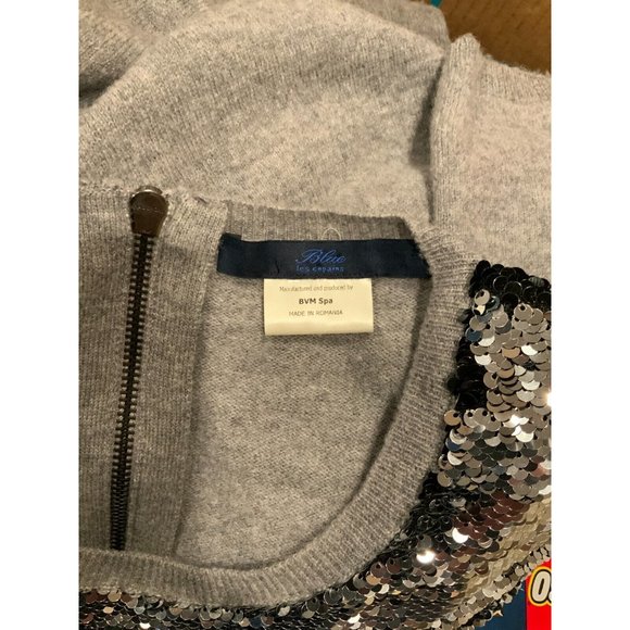 Les Copains Gray Wool Crew Neck Sweater w/ Sequin Front, Sz 16 (US) 50 (EU) - Picture 7 of 7